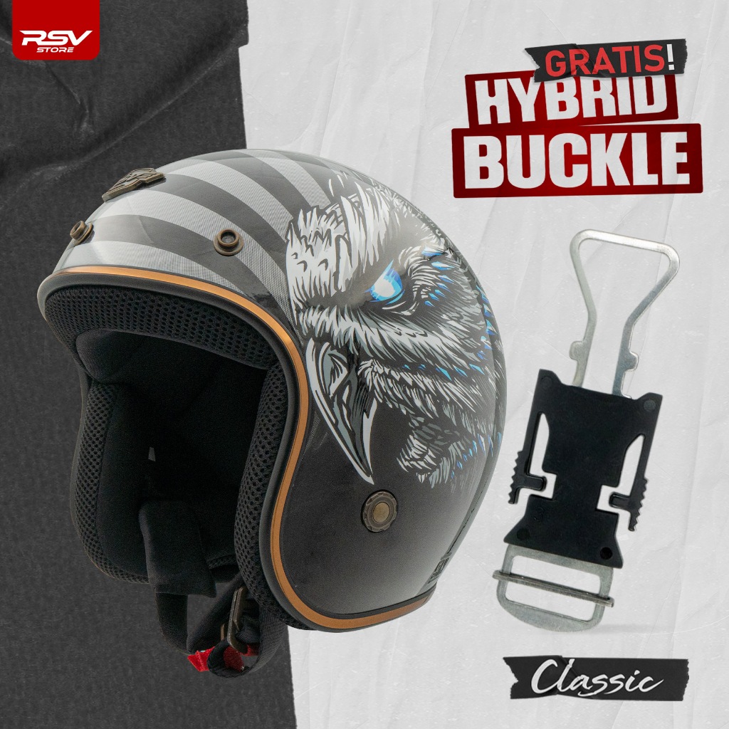 RSV Classic Series Helm Half Face Unisex + Free Hybrid Buckle Strap - RSV Helmets
