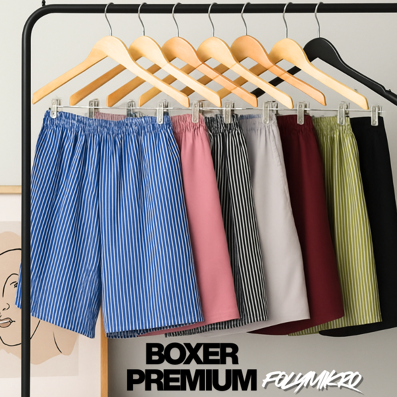 CELANA PENDEK PRIA WANITA KOLOR BOXER MOTIF GARIS GARIS SALUR - BOXER PREMIUM