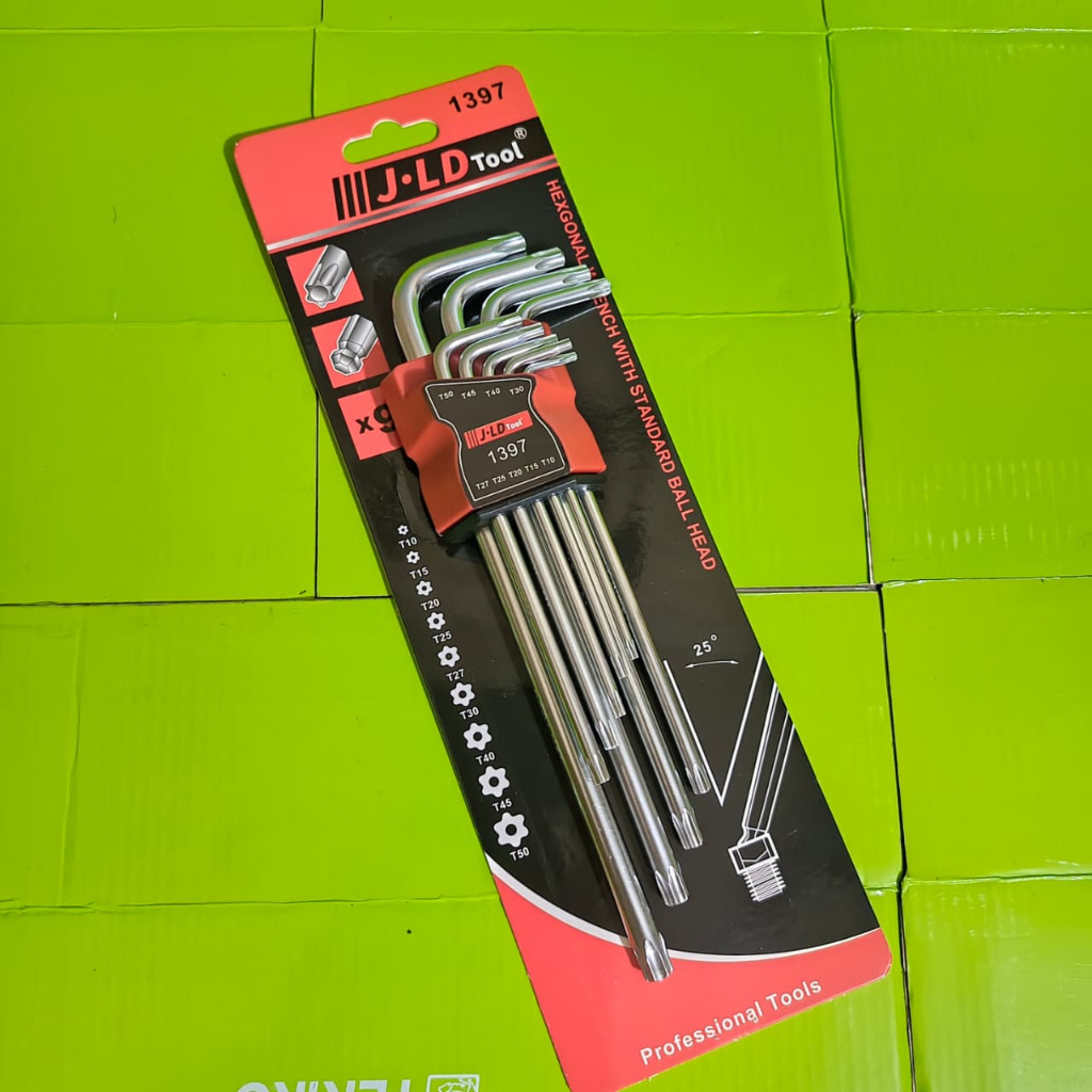 Kunci L Bintang 1 Set 9 Pcs JLD Tools / Kunci L Star Panjang Berkulitas Termurah Bahan Chrome Vanadi