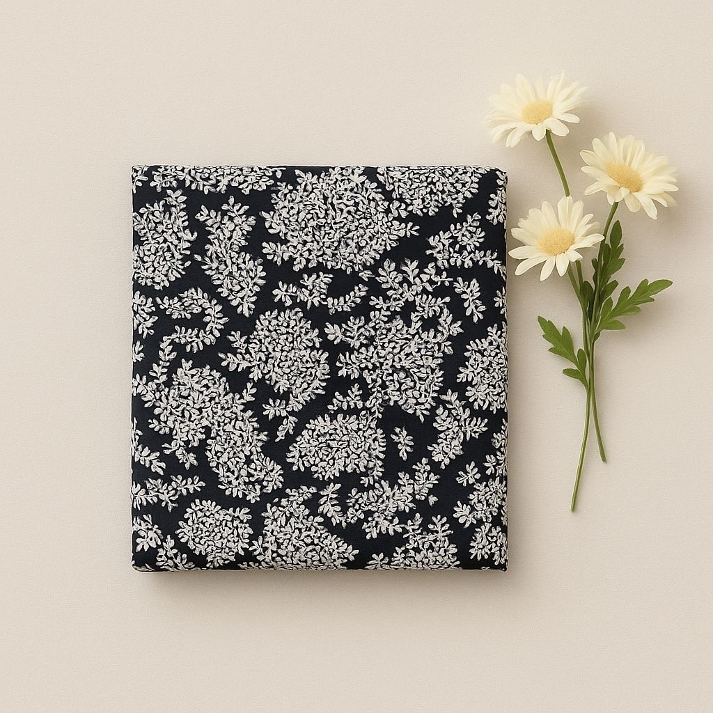 Kain Sifon Rubia Motif Bunga Hitam Putih – Kain Meteran untuk Gamis, Dress, Blouse, Hijab