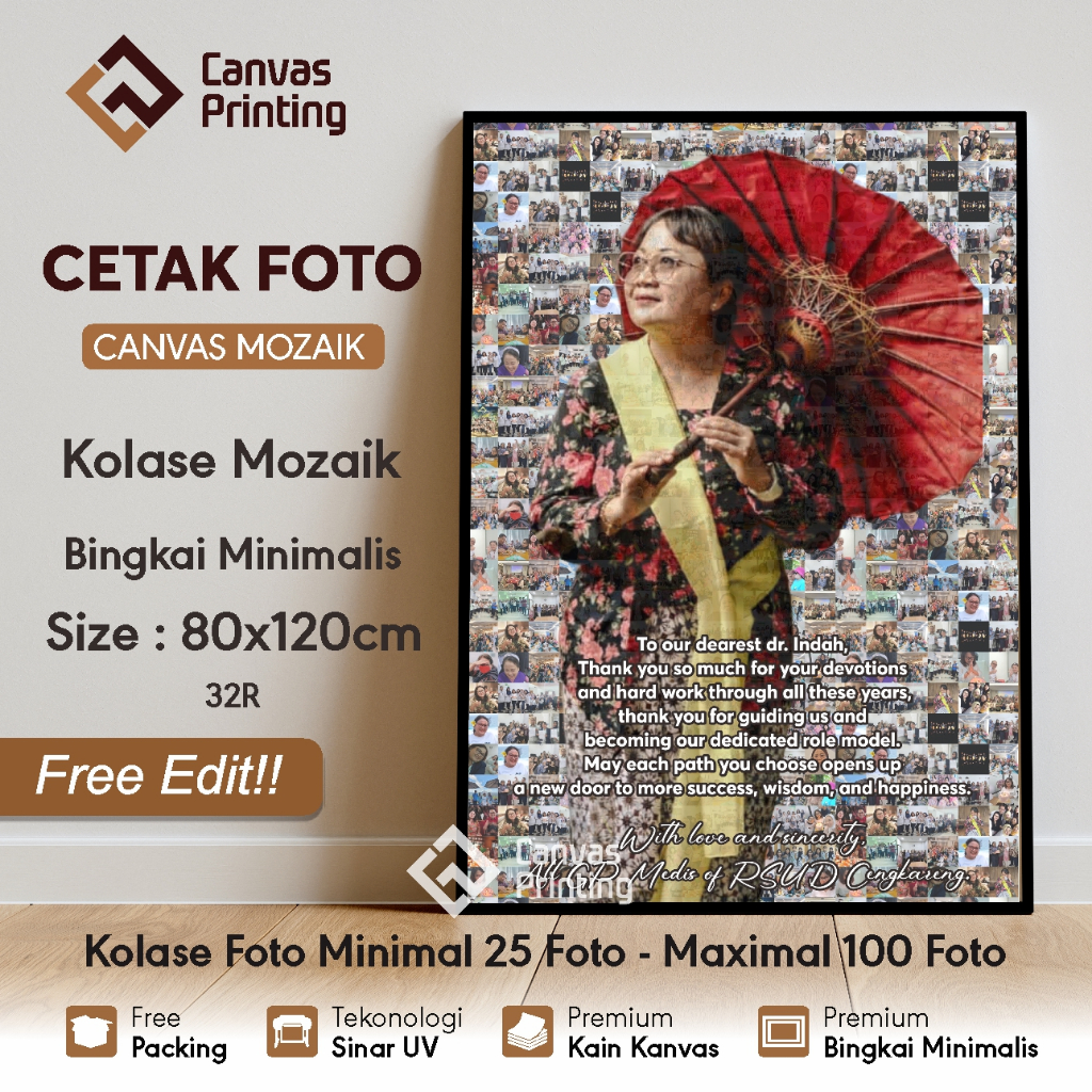 Kolase foto mozaik canvasJumbo 32R 120x80 bingkai minimalis Sudah termasuk design | Kado mozaik foto