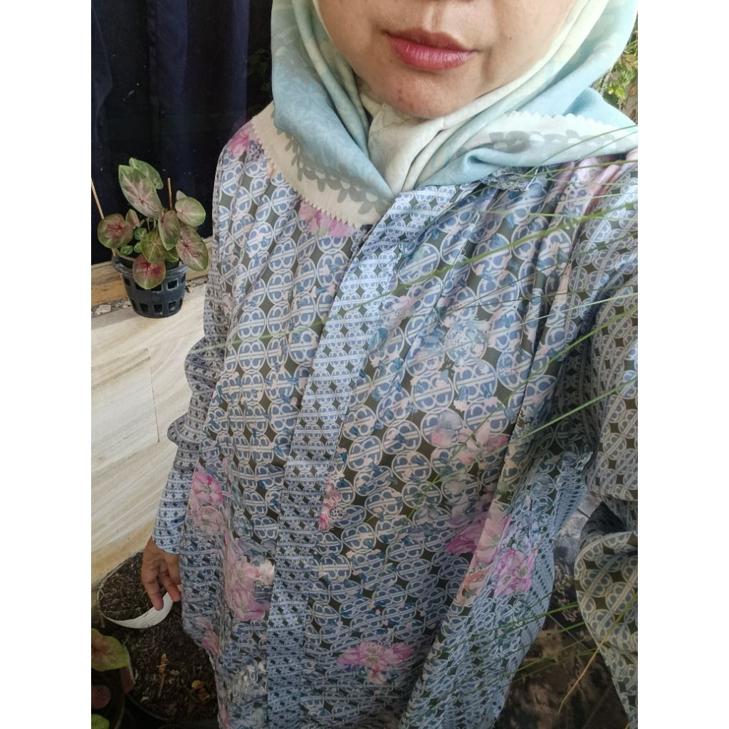 Nada Puspita NaPus Monogram Mono Shirt Kemeja Viola Blue Biru size M