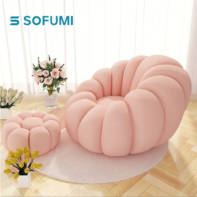 SOFUMl Nordic labu gaya tatami sofa malas sofa merah muda sederhana tunggal putar kursi malas / ruan