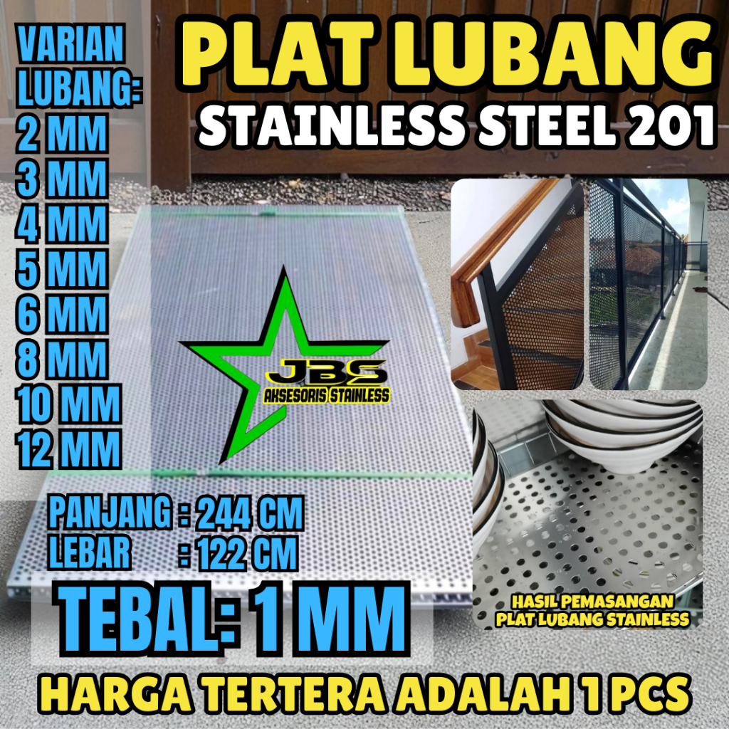 PLAT LUBANG 201 - 122CMX244CM - (1 MM) - STAINLESS STEEL 201 - PLAT PERFORATED
