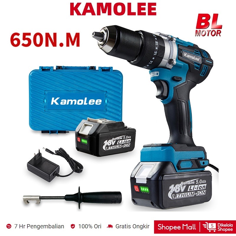 Kamolee 13mm 650N.M Torsi Tinggi 2450Rpm Obeng Bor Listrik Tanpa Sikat Tanpa Kabel Pemasangan Dan De