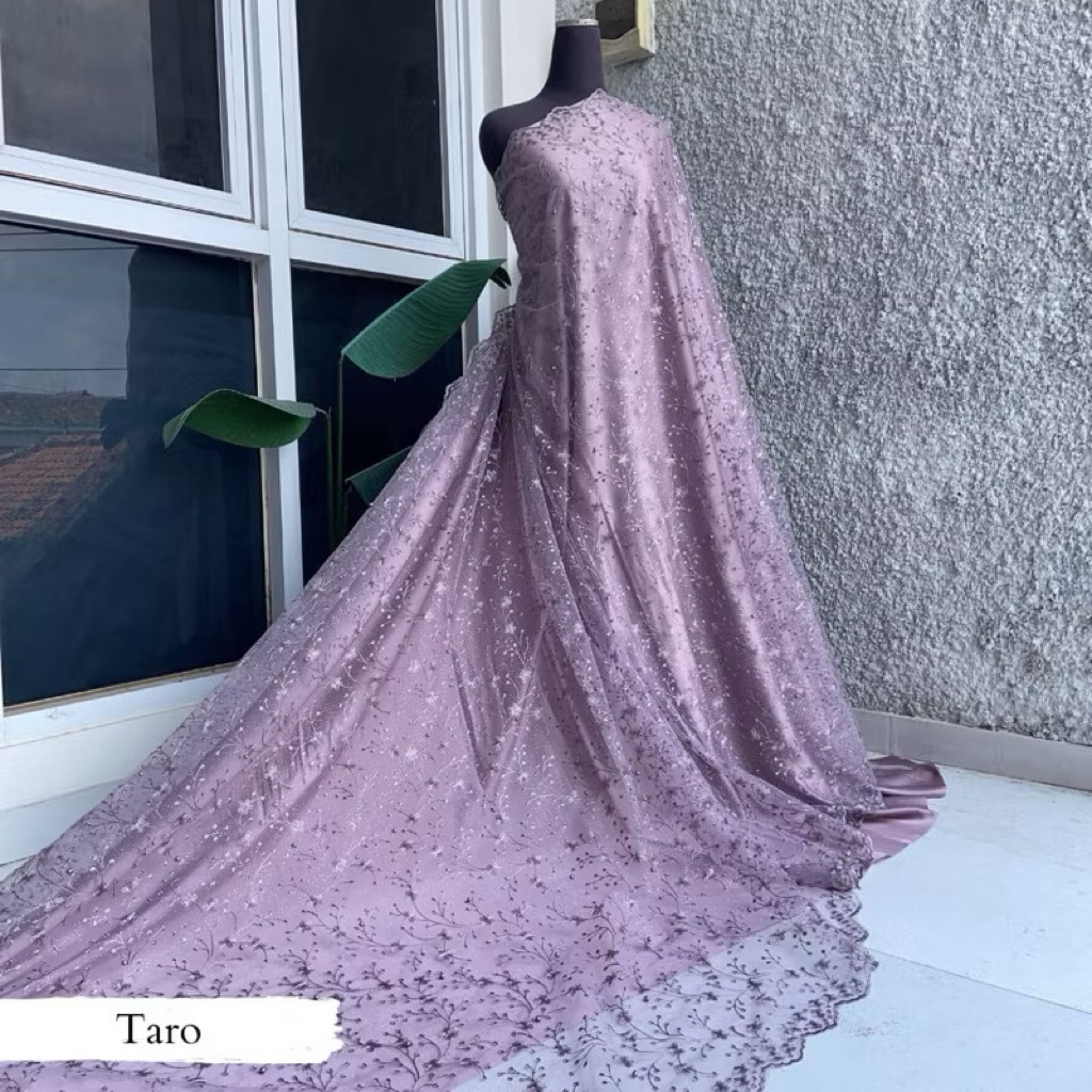 MURAH kain bahan Tulle akar mutiara / bahan kebaya brokat tille ( TULE PADI).