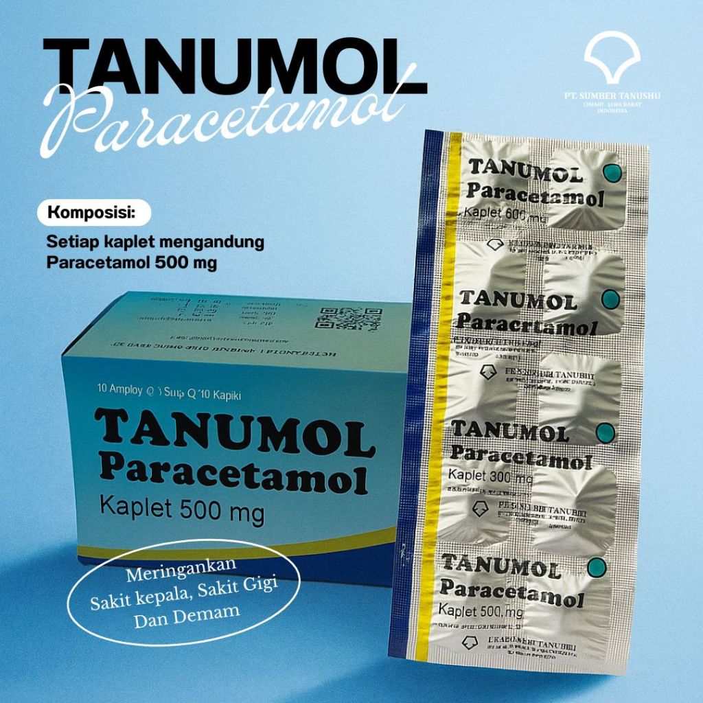 TANUMOL PARACETAMOL 500MG PER STRIP ISI 10 DEMAM PANAS PUSING PARASETAMOL MURAH GENERIK PATEN SAKIT 