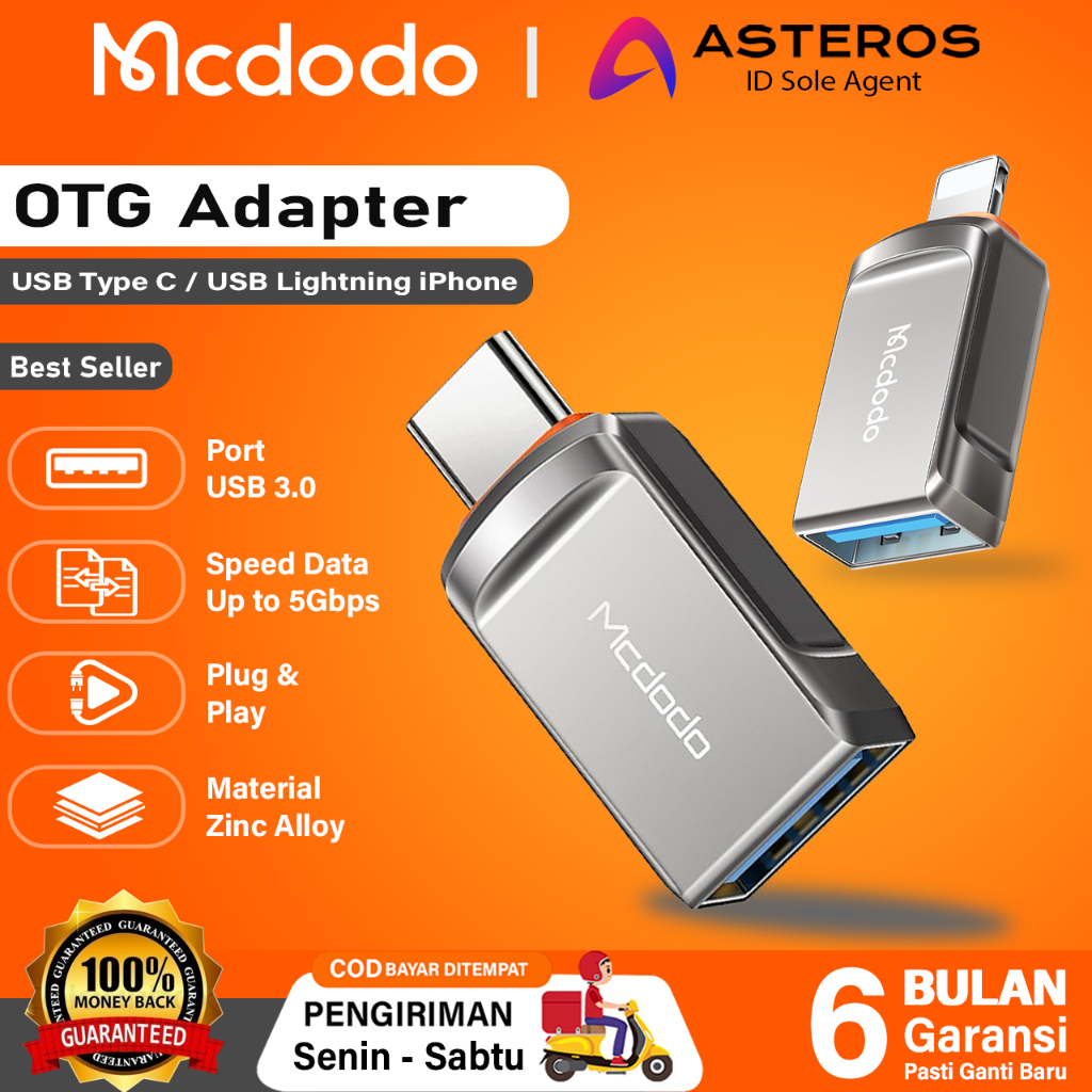 MCDODO Adapter Converter OTG iPhone Lightning / Type C to USB 3.0 Data Transfer