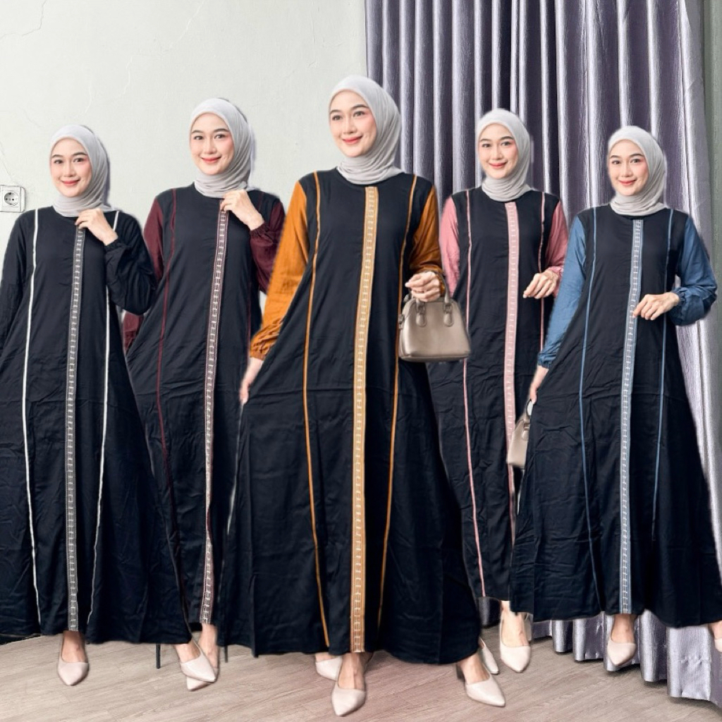 Melisa Gamis Bordir Polos Lis Ootd Lebaran Kondangan - Gamis Twill Premium High Quality - Jumbo S M 