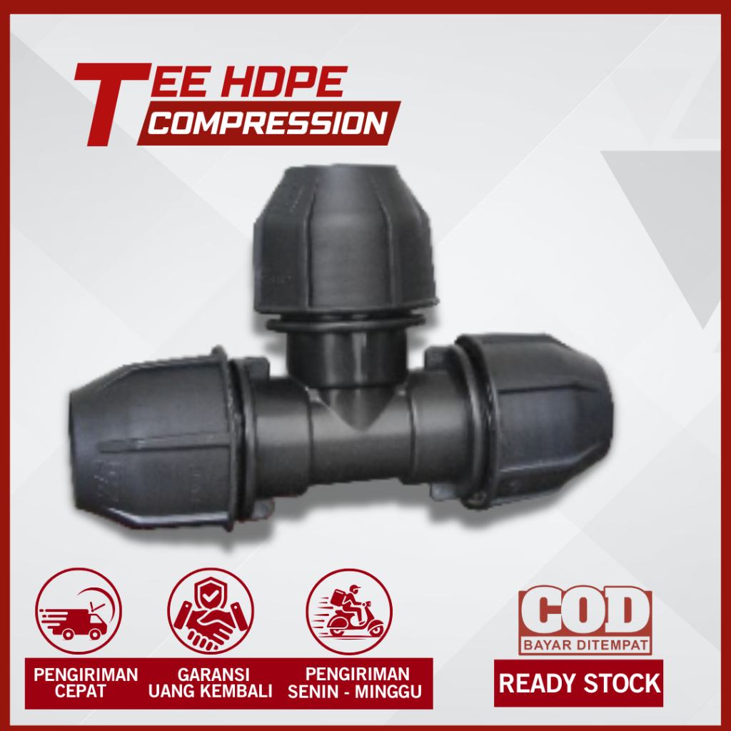 Tee HDPE Compression 110mm (4 Inch) - Fitting Pipa HDPE Tee 4 Inch Compression