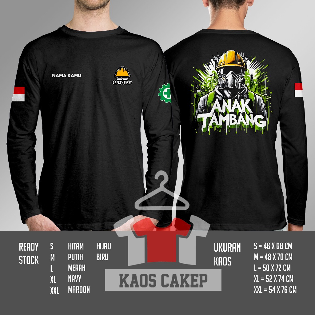 Kaos Safety First Anak Tambang Desain Vektor Gratis Nama Kamu Lengan Panjang Baju Distro