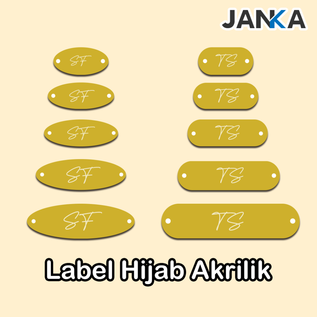 JANKA Label Hijab Custom Nama Branding Logo Merk Baju Pakaian Bahan Plat Akrilik Gold Model Tempel J