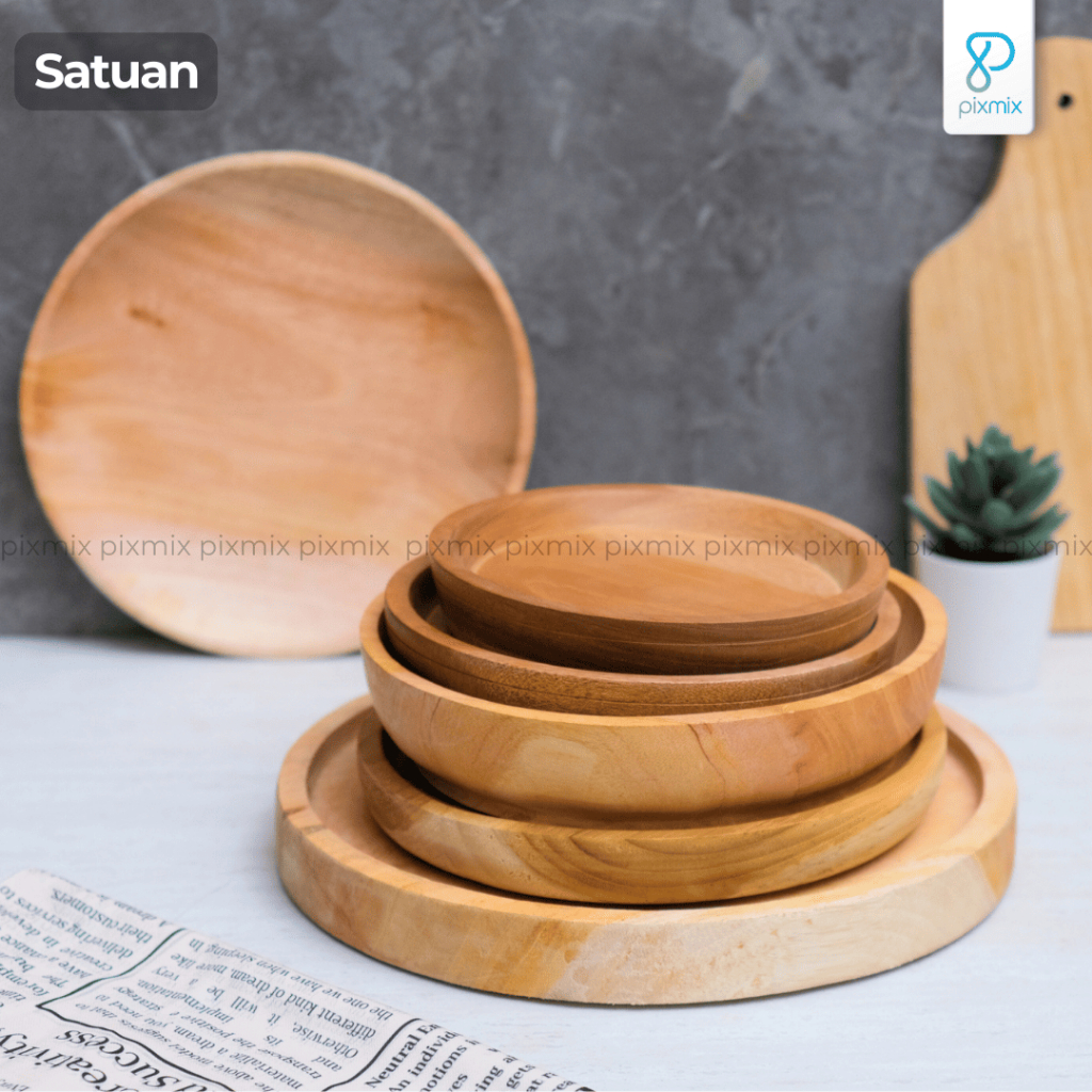 Piring Kayu Saji Aesthetic - Properti Foto Produk Pixmix