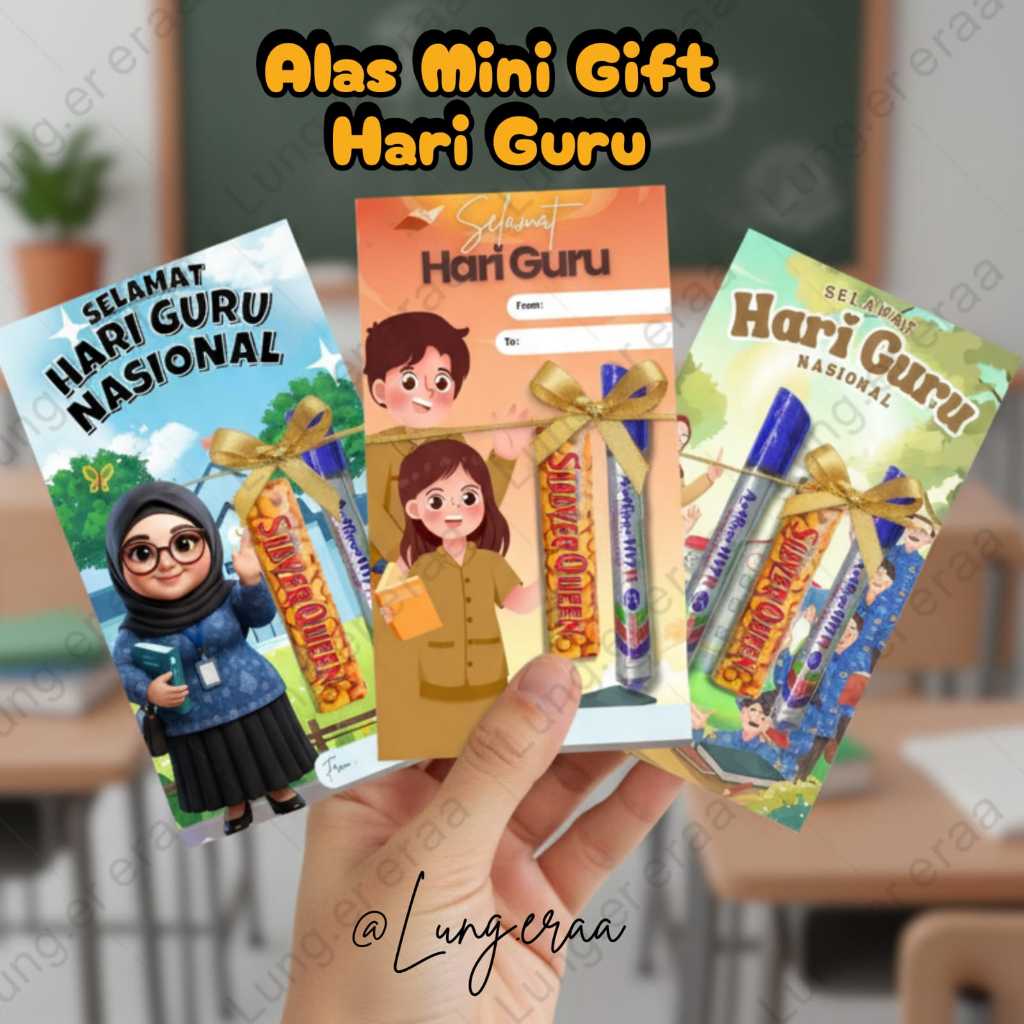 Alas Gift Hari Guru | Kartu Ucapan Souvenir Kado Guru | Kemasan Snack Coklat & Pulpen Murah Unik | K
