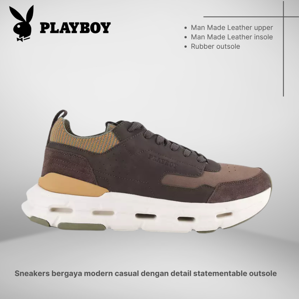 SEPATU PLAYBOY ORIGINAL SNEAKERS CASUAL PRIA COKLAT PL66
