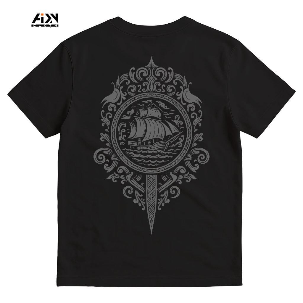 T-Shirt Hitam Kaos Bugis Kapal Pinisi Etnik Nusantara– Baju Distro - Baju Bugis - Baju Perantau Bugi