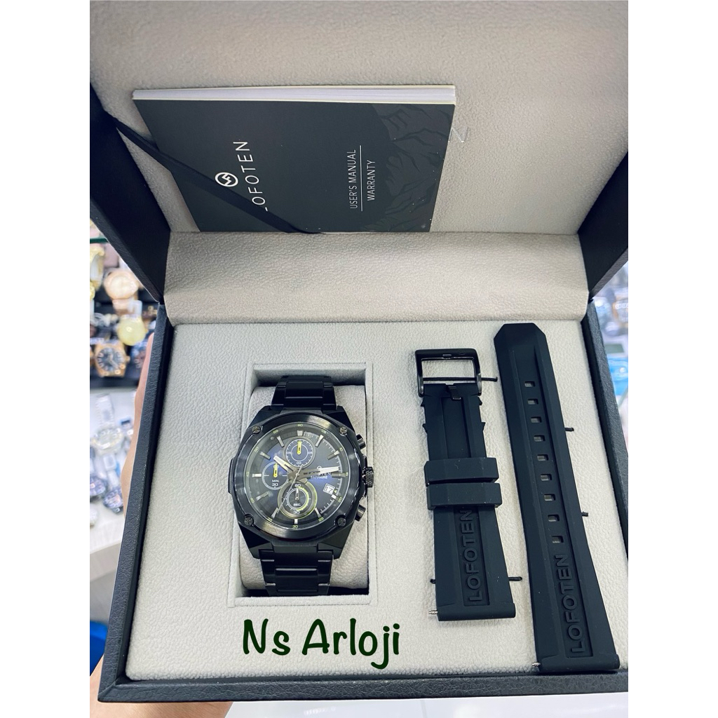 Lofoten F-6538MC Jam Tangan Pria Analog Chronograph Kaca Sapphire+Free Strap Rubber Black Original B