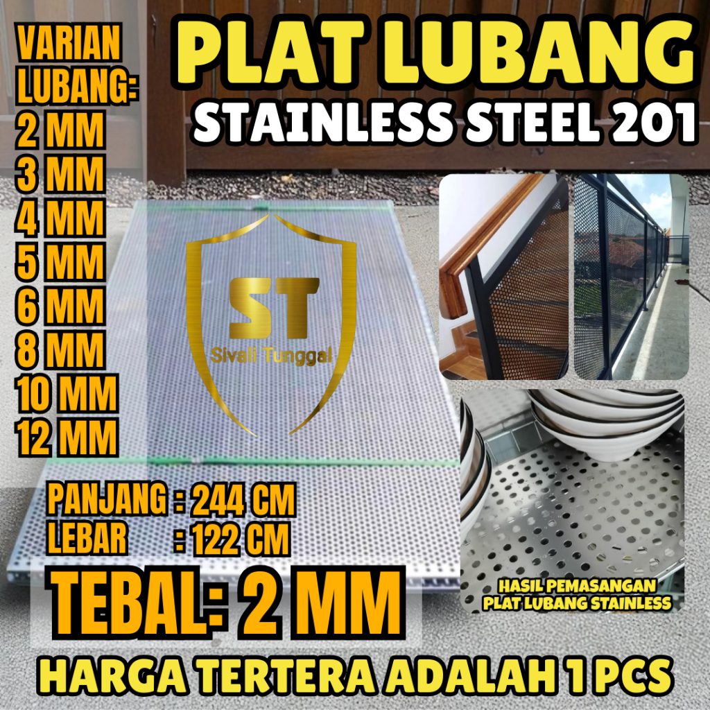 PLAT LUBANG 201 - 122CMX244CM - (2 MM) TEBAL PLAT - STAINLESS STEEL 201- PLAT PERFORATED