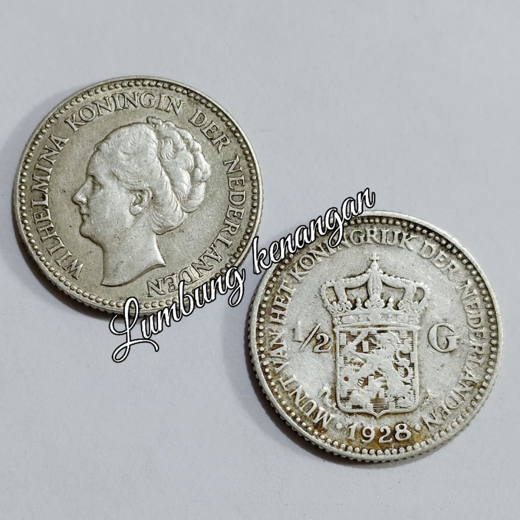 koin Silver Wilhelmina 1/2 Gulden Koin perak