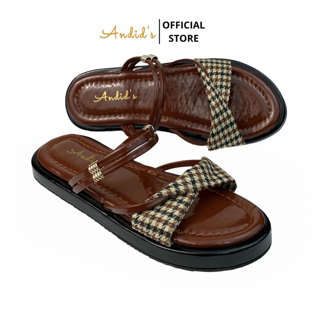 ANDID'S Sandal Flat Wanita Platform Rajut Gesper Korean Style Terbaru Kekinian Anti Slip