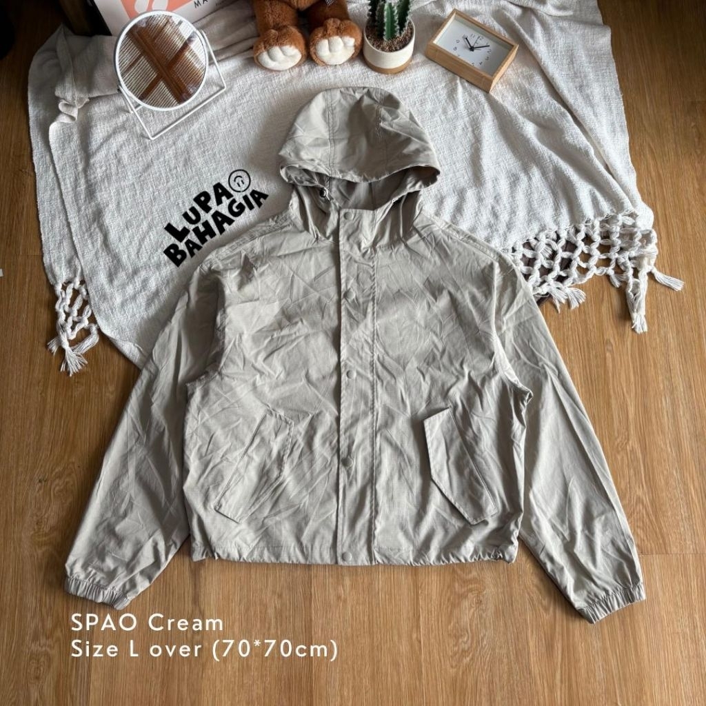 SPAO KOREA Cream Windbreaker Oversize Hoodie Jaket size L • 100% Original