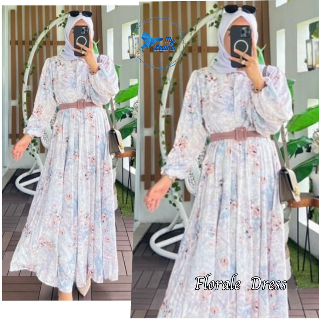 Myledina Gamis Motif Bunga Florale Dress Rayon Premium Busui Friendly Jumbo LD 110 LD 120