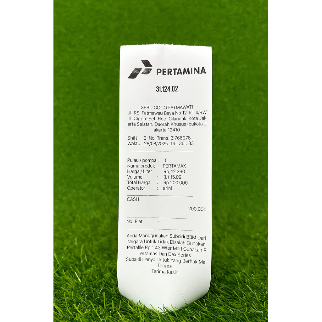struk bensin pengganti struk hilang