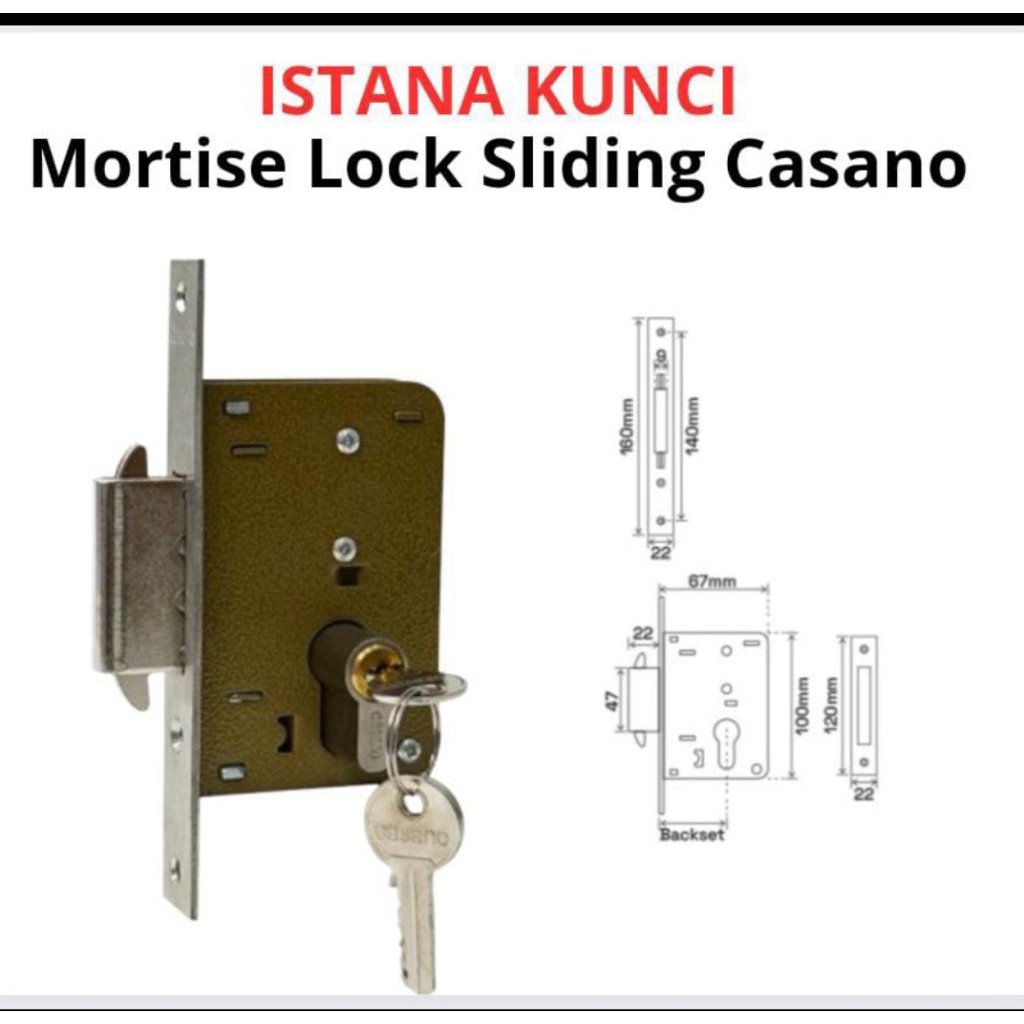 Mortise lock Sliding / Kunci pintu geser sliding CASANO