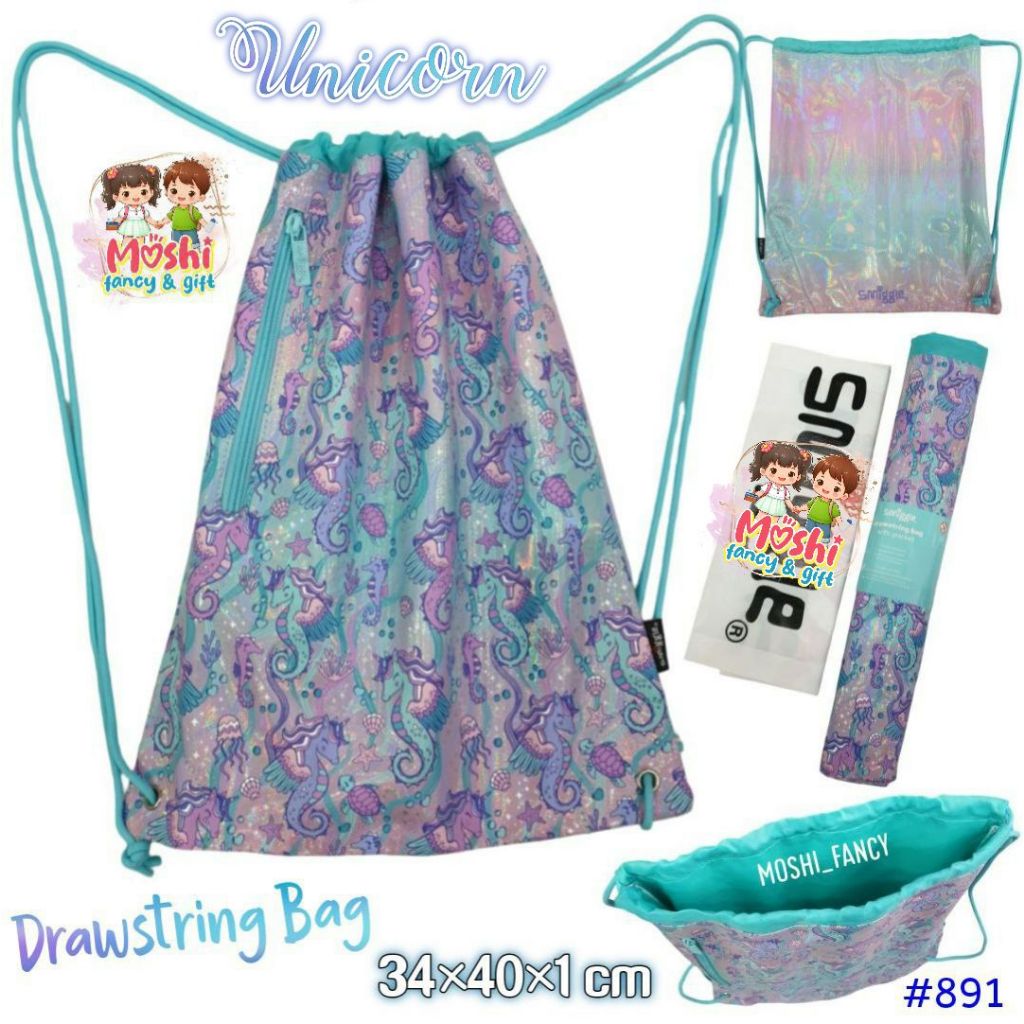 Tas Drawstring / Tas Serut Renang Sport Les / Tas Serut Anak Perempuan dan Anak Laki-Laki - Sea Hors