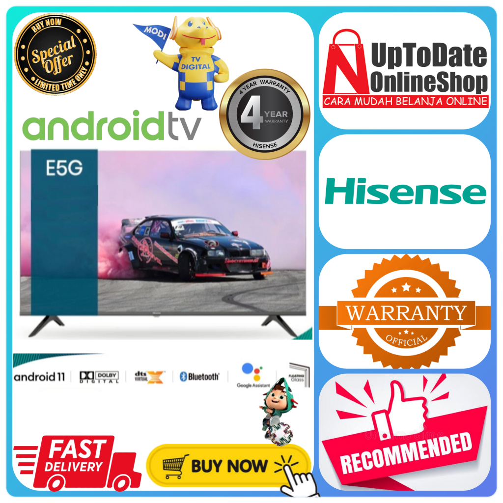 LED HISENSE TV 40E5G 40-E5G E5G SERIES ANDROID SMART TV FHD BEZELLESS DESIGN DOLBY AUDIO HISENSE LED