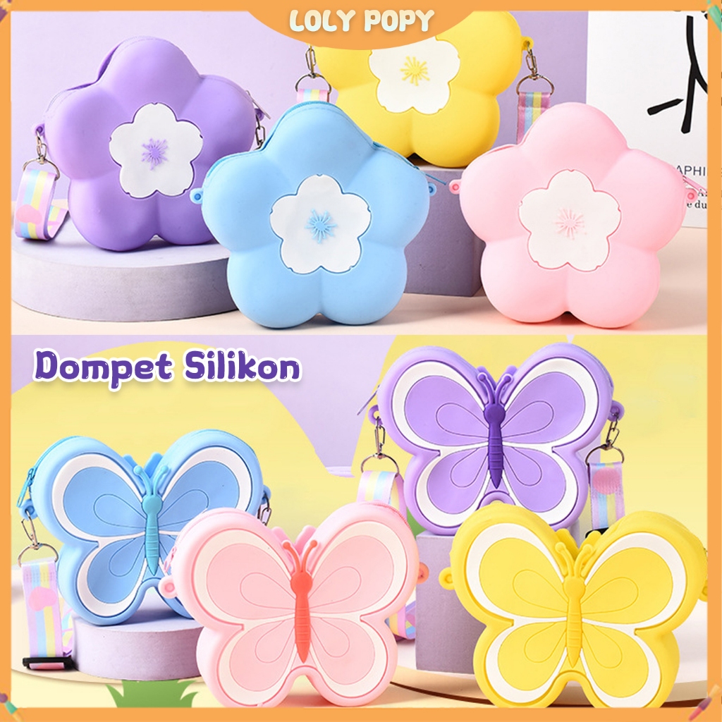Tas Selempang Silikon anak Cute Tas Kupu-Kupu Silikon Bunga Silikon Tas Baru Tas Selempang Anak