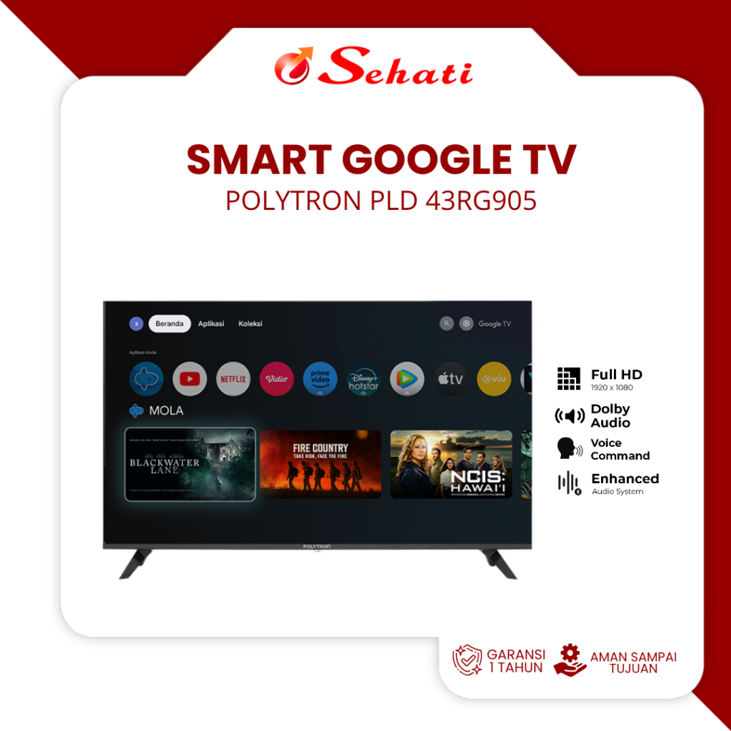 (Chat Admin Untuk Ketersediaan Stock dan Ongkir) POLYTRON Smart Cinemax Google TV 43 inch PLD 43RG90