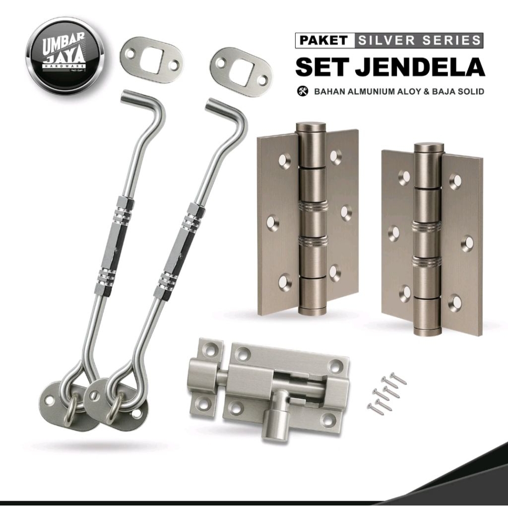 GENZO Paket Satu Set Jendela Hak Angin Engsel Tebal Grendel Jumbo Baut Lengkap