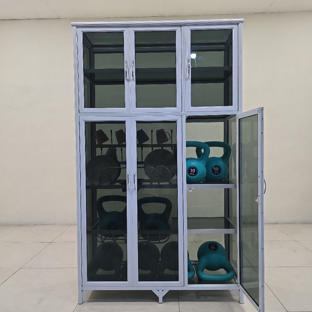 TC ALUMINIUM RAK PIRING 100X38X165 w LEMARI RAK PIRING ALUMINIUM 20U PUTIH KACA MOTIF / RIBEN RAK DA