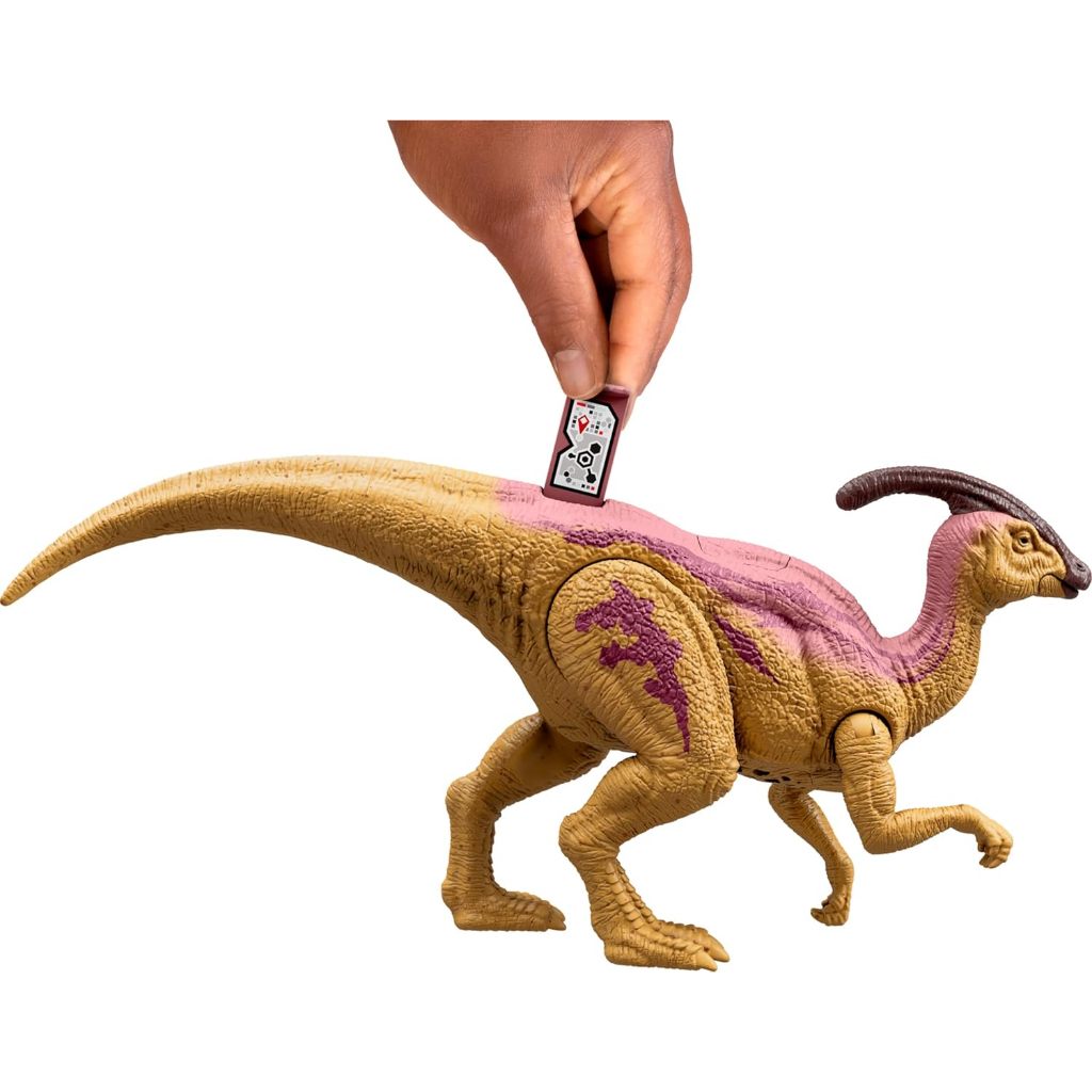 Mattel Jurassic World Wild Roar Dinosaur Action Figure, Parasaurolophus with Glowing Spine Reveal Li