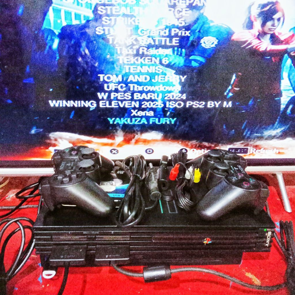 Ps2 fullgame + stick 2 fulset matrik 5.0 hardisk 250gb 200 game | ps2 fat + stick 2 | Playstation mu