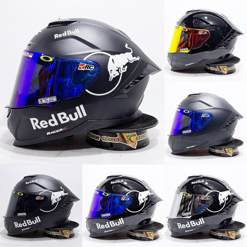 Helm full face Vrc Black doff stiker Redbull paket ganteng