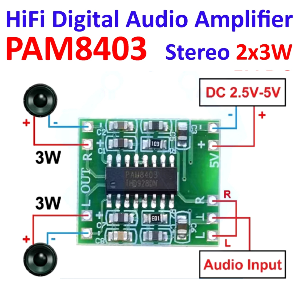 Digital Audio Amplifier PAM8403 MP / Micro 5V Kit Ampli Mini Class D Audio Amplifier Stereo 3W