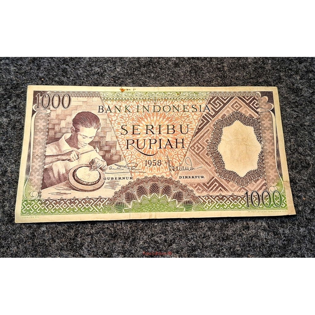uang kuno 1000 rupiah seri pekerja 1959 ada repair (A1)