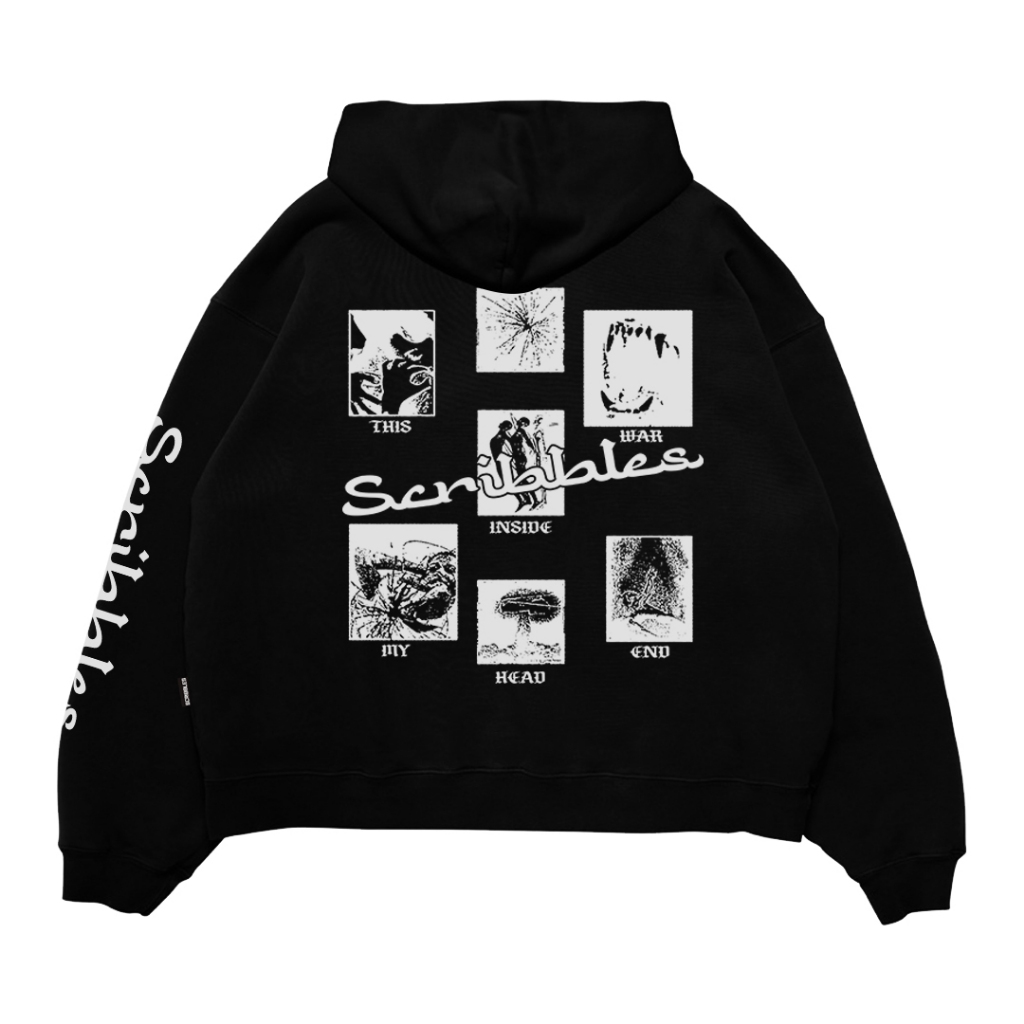 Scribbles Sweater Hoodie Boxy 330GSM Inside Original Hitam