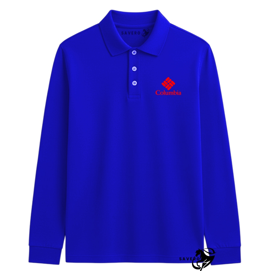 Baju Kaos Polo Kerah COLUMBIA Distro Lengan Panjang Merah Bahan Pique Cotton Kaos Polo Cowok Cewek D