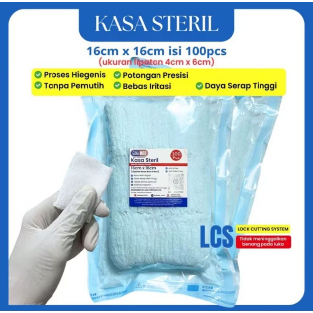 GUNAMED KASA STERIL 16X16CM ISI 100PC/KASA LIPAT/PERBAN LIPAT/KASA DENGAN CUTTING LOCK SYSTEM/GUNAME