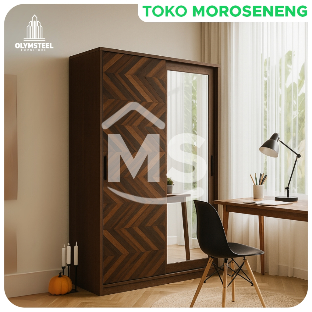 Olympic Olymsteel OSWS SEKAYU 120 Lemari Sliding Pakaian Besi 2 Pintu dengan Desain Modern dan Motif