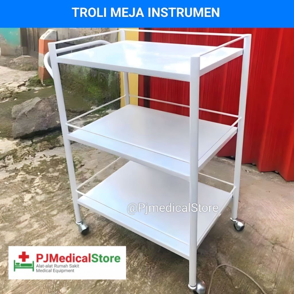 Trolley instrument 3 rak susun besi / meja instrument stainless / troli instrumen / Troli alkes
