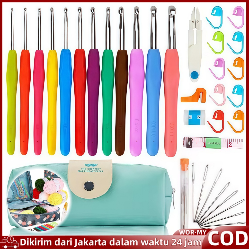 Set Rajut Alat Tenun Benang DIY dengan Pegangan Lembut dan Jarum Rajut