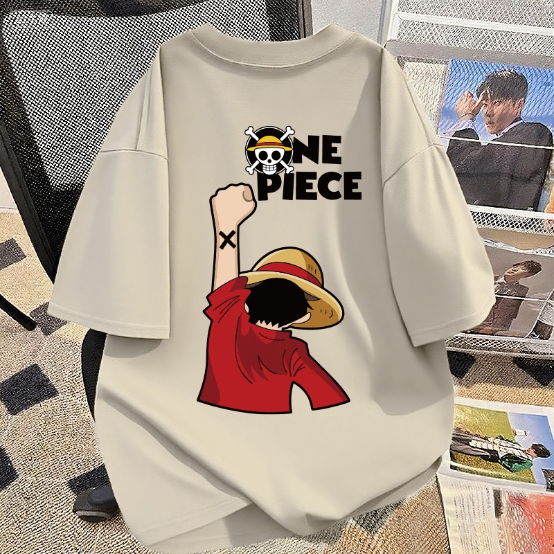 Kaos Anime Oversize Pria  | Kaos Sablon "luffy one piece" | Kemeja Khaki lengan pendek | Baju kaos o