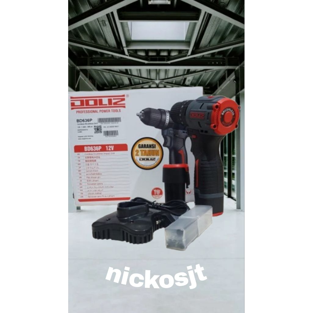 Mesin bor dolis 10mm BD 636 bor baterai cordless drill bolak-balik 12volt Brussels