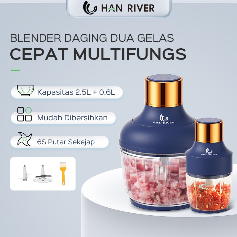 HAN RIVER Blender 2.5L+0.6L Dual Cup 3-IN-1 Multifungsi Chopper Daging dan Bumbu Mudah Dibersihkan
