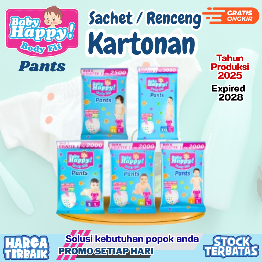 Baby happy Kartonan Kemasan Renceng S 64 /M 56 /L56/XXL56 popok celana bayi sekali pakai