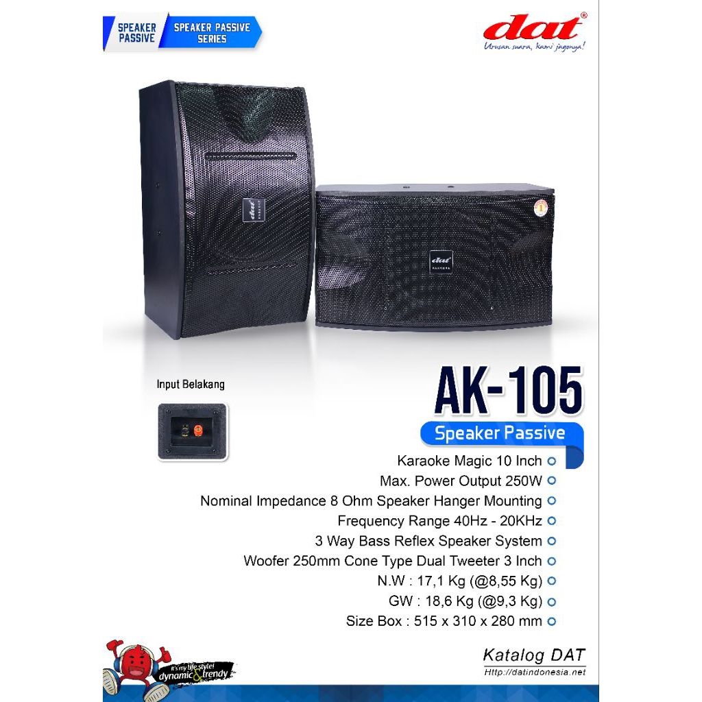 DAT Speaker AK-105 - Speaker Karaoke Passive 10" 3-Way 250W